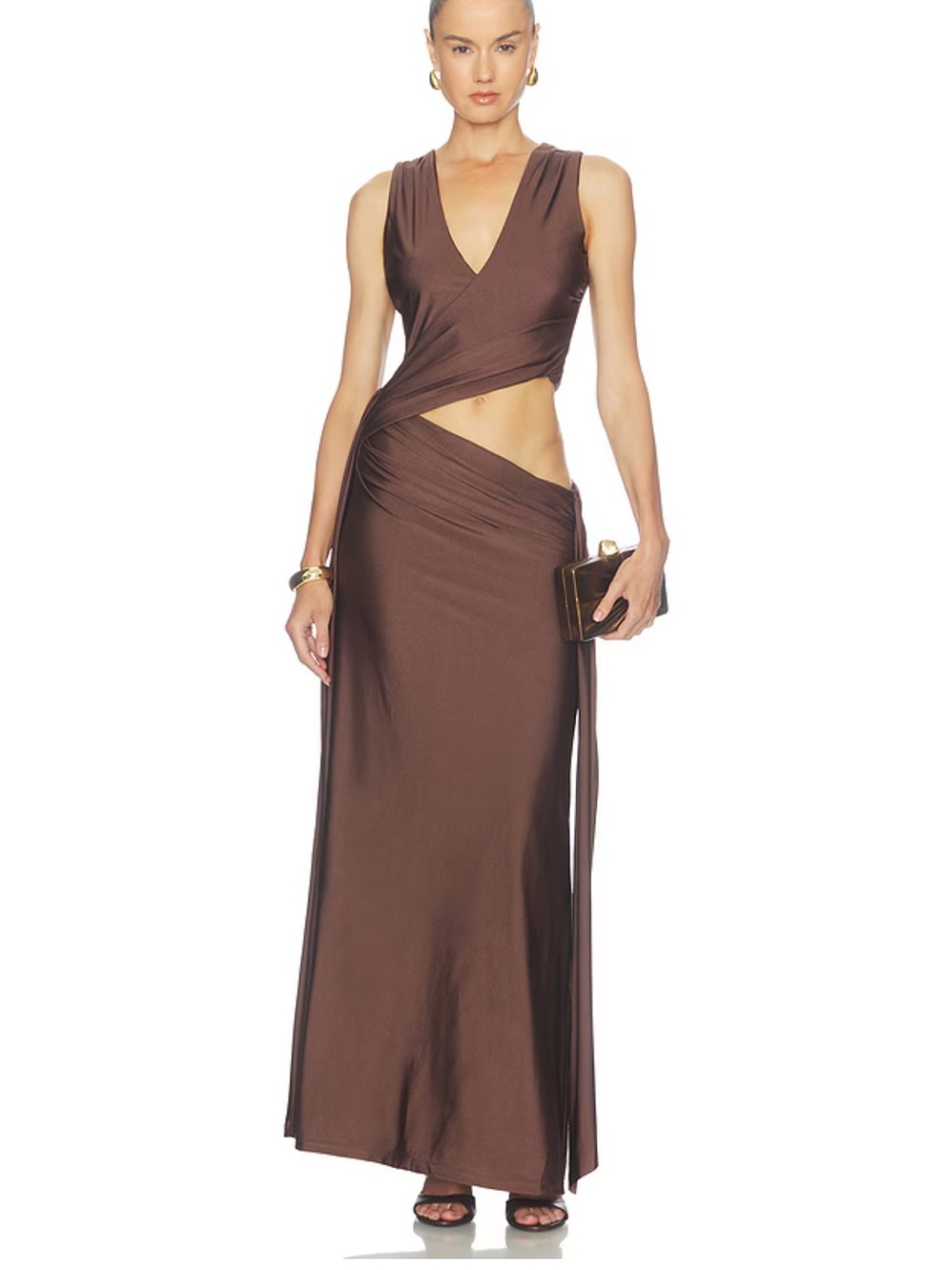 XS Deep Plunge Maxi Dress in Bitter Chocolate
- Runaway The Label